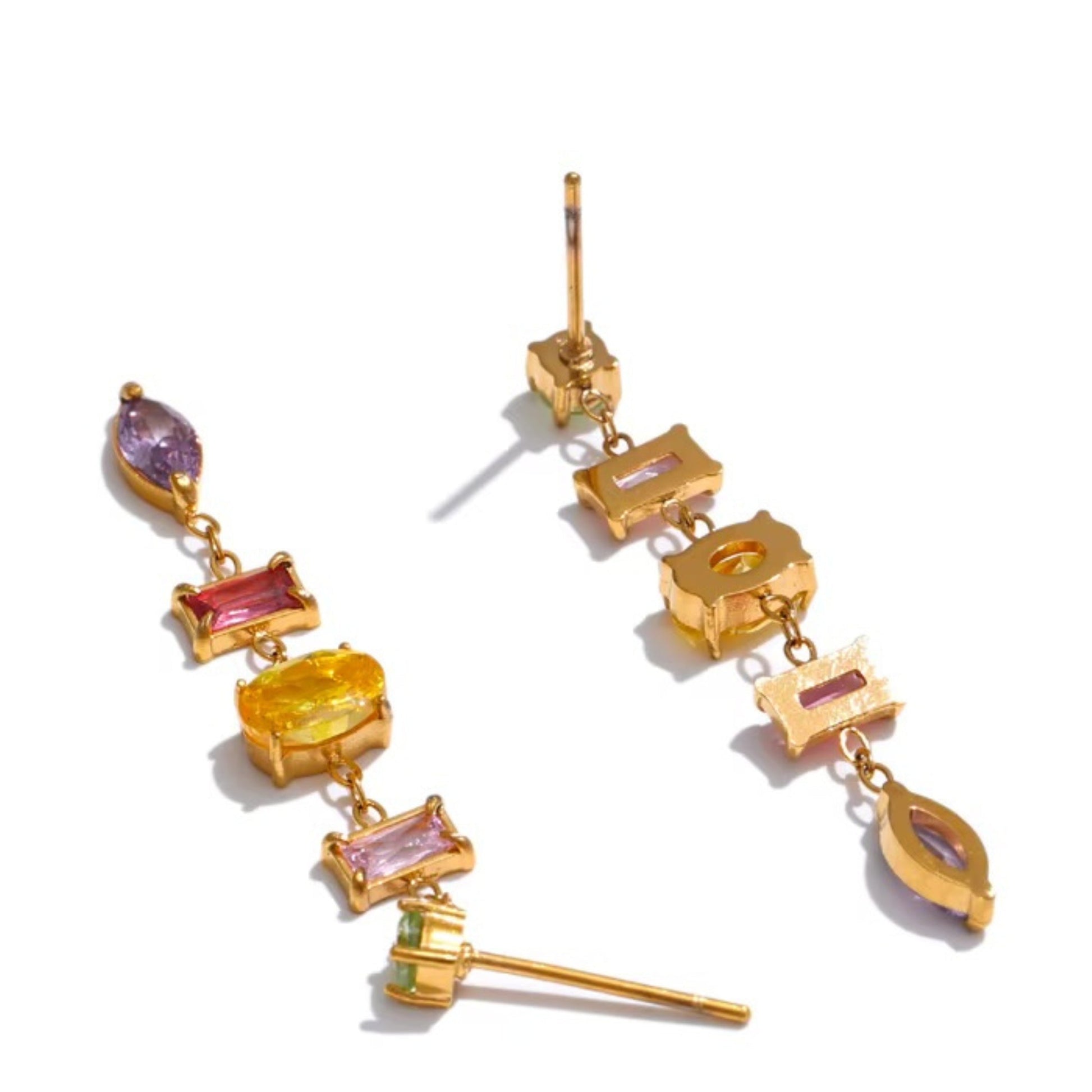 Multi - Colored CZ Dainty Drop Earrings - T. Randall Jewelry