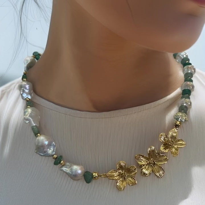 Load video: Baroque Pearl Crystal Collar Necklace