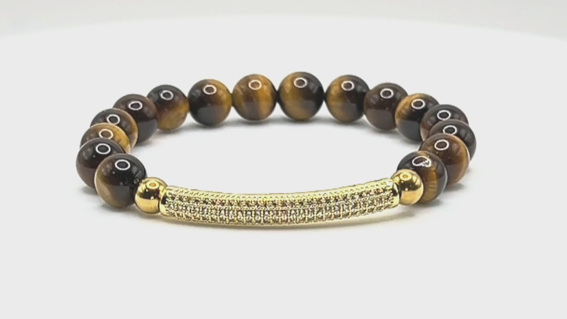 Load video: Tiger's Eye Beaded Pave Focal Stretch Bracelet