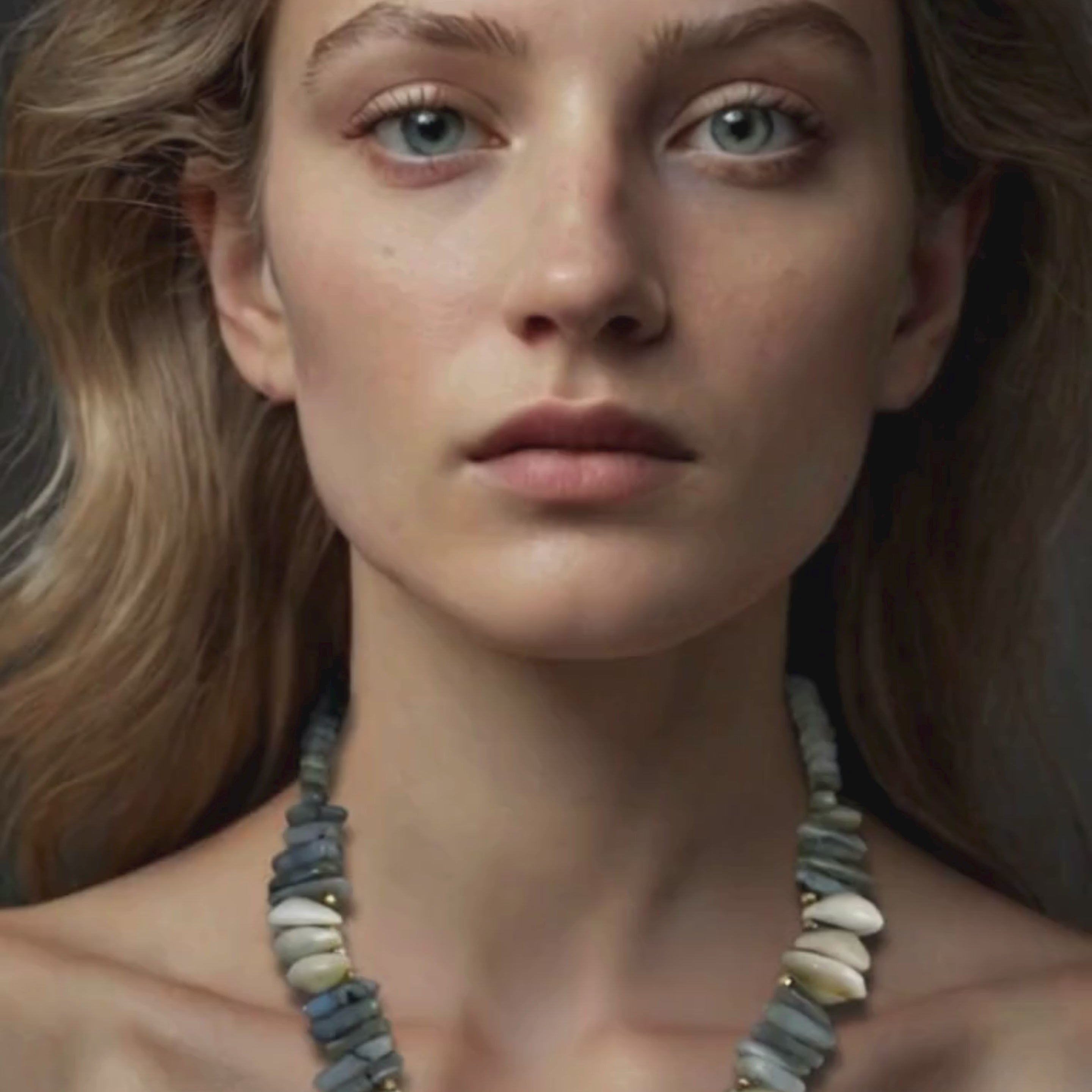 Load video: Labradorite and Shell Statement Necklace