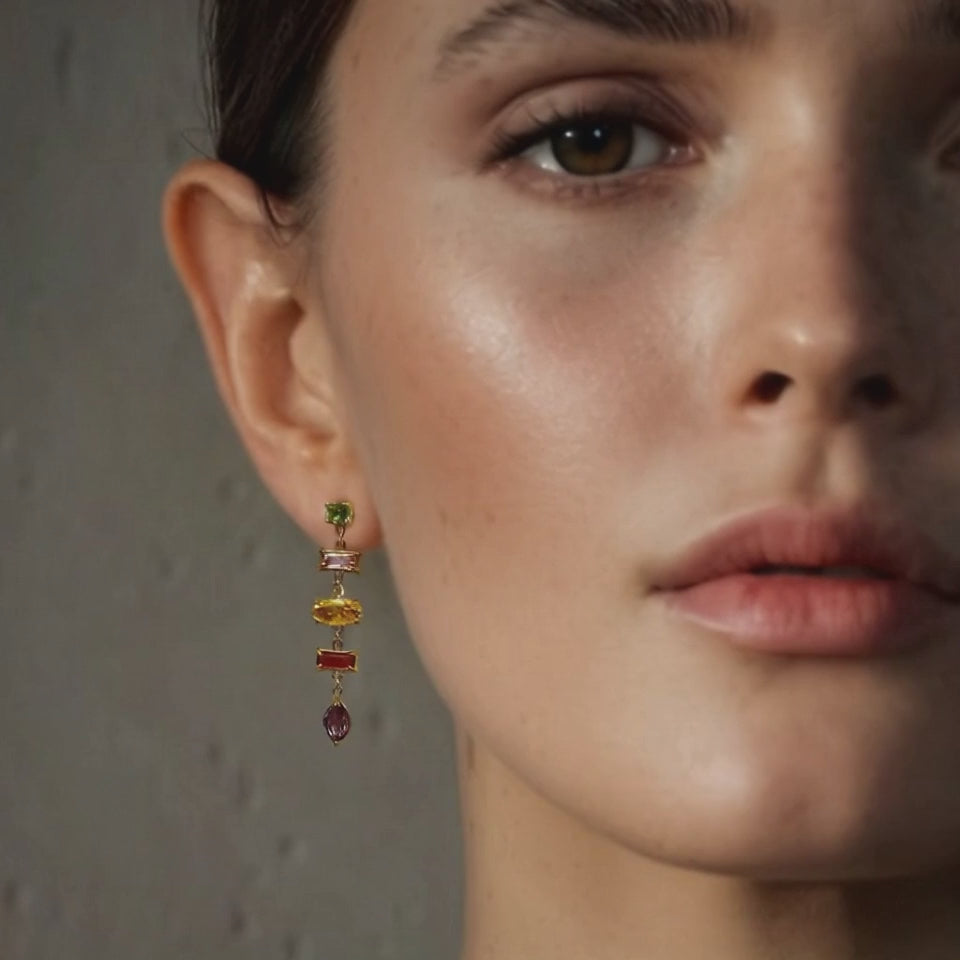 Load video: Multi-Colored CZ Dainty Drop Earrings