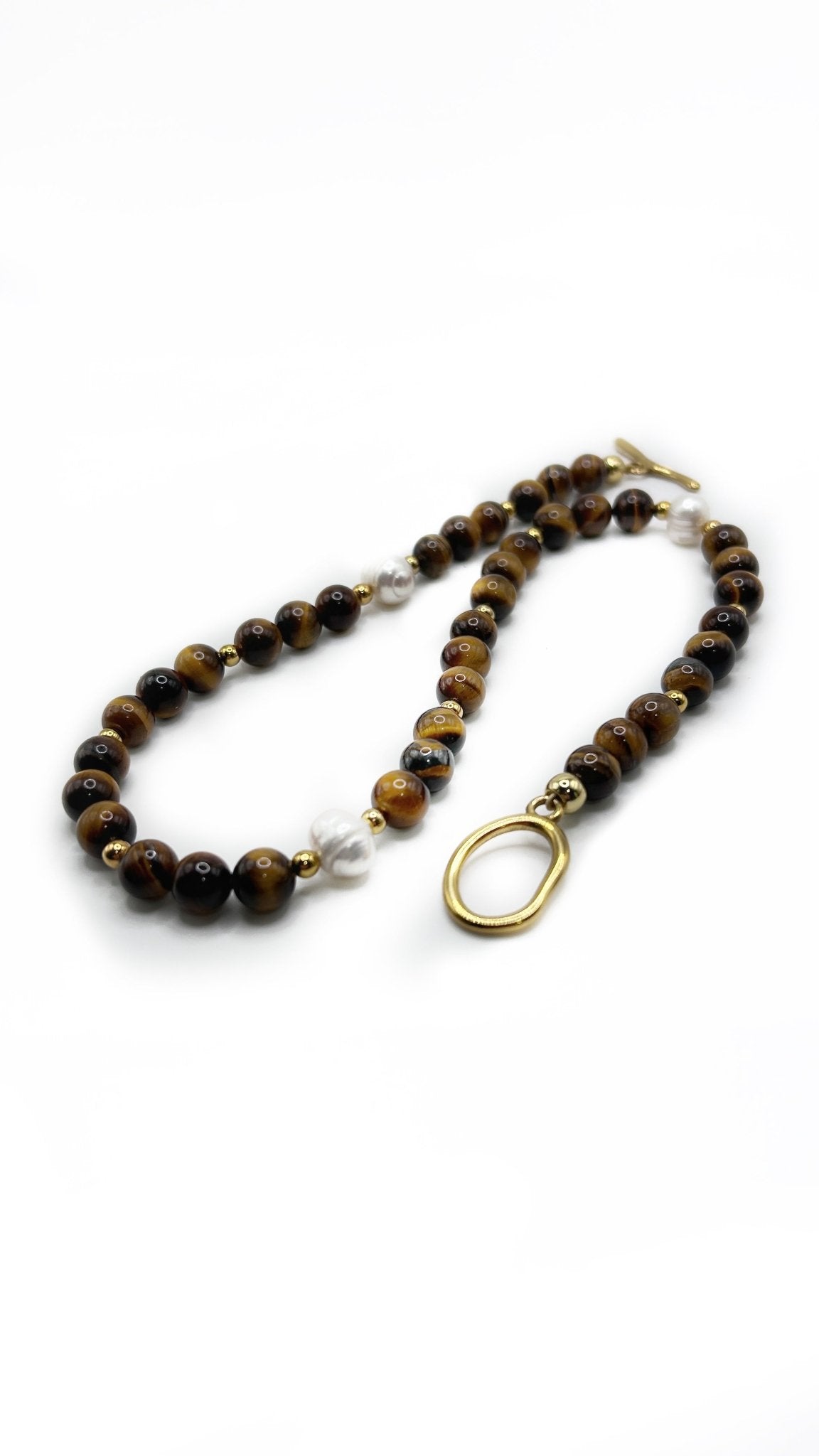 Tiger's Eye Pearl Beaded Toggle Necklace - T. Randall Jewelry