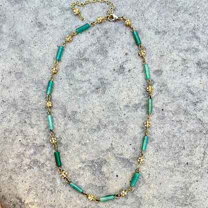 Aventurine and Pave Beaded Collar Necklace