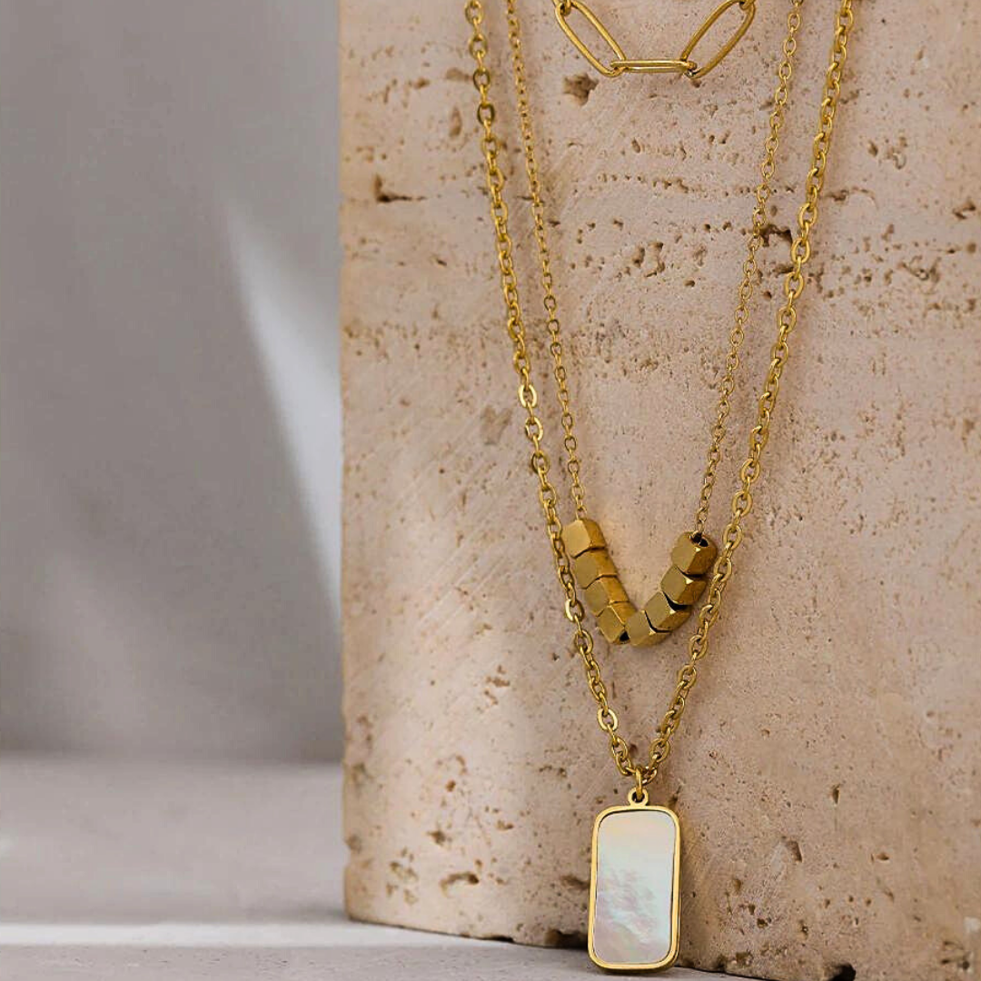 Natural Shell Square Pendant Layered Necklace