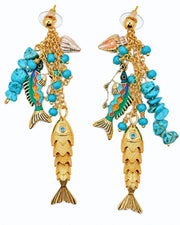 Turquoise Fish Charm Dangle Earrings