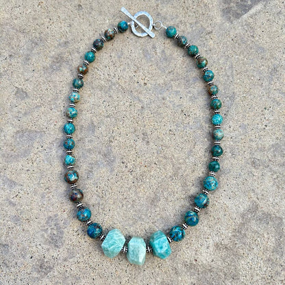 blue beaded chunky statement necklace
