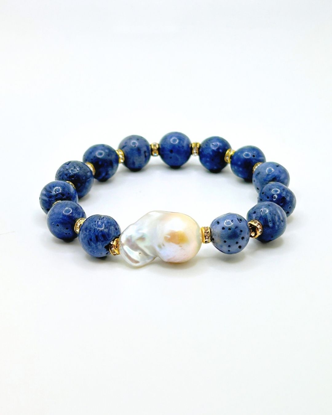 Blue Sponge Coral Baroque Pearl Stretch Bracelet