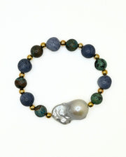 African Turquoise & Baroque Pearl Stretch Bracelet