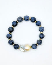 Blue Sponge Coral Baroque Pearl Stretch Bracelet