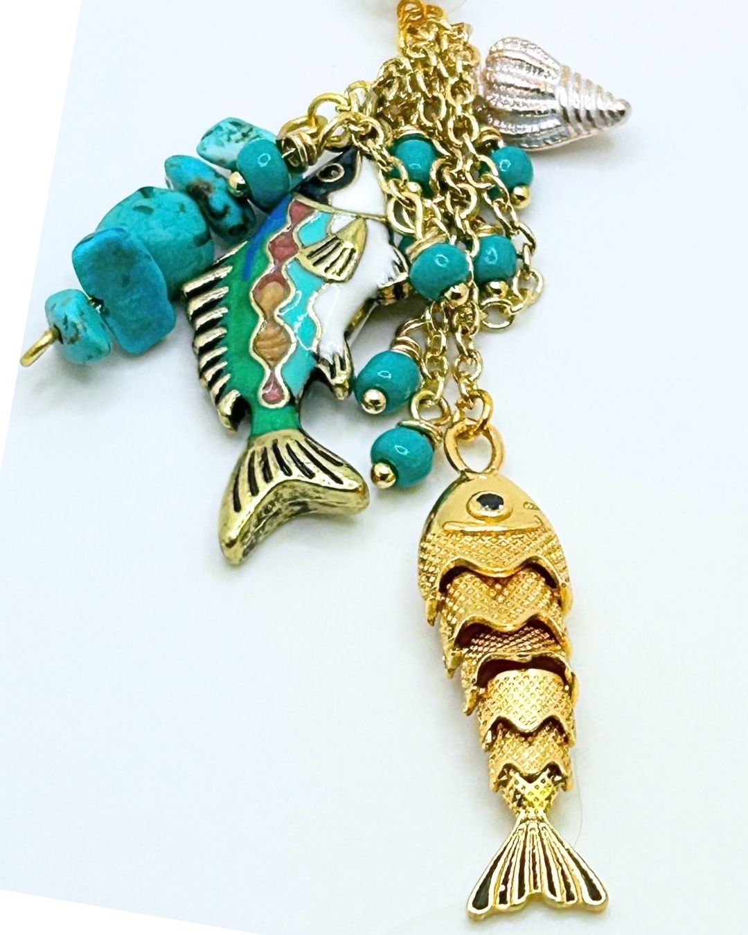 Turquoise Fish Charm Dangle Earrings