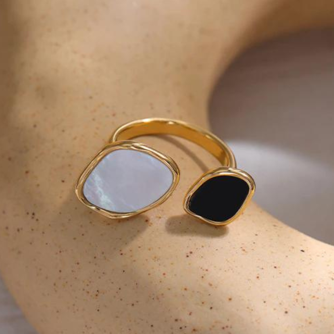 Black and White Mother of Pearl Gold Ring