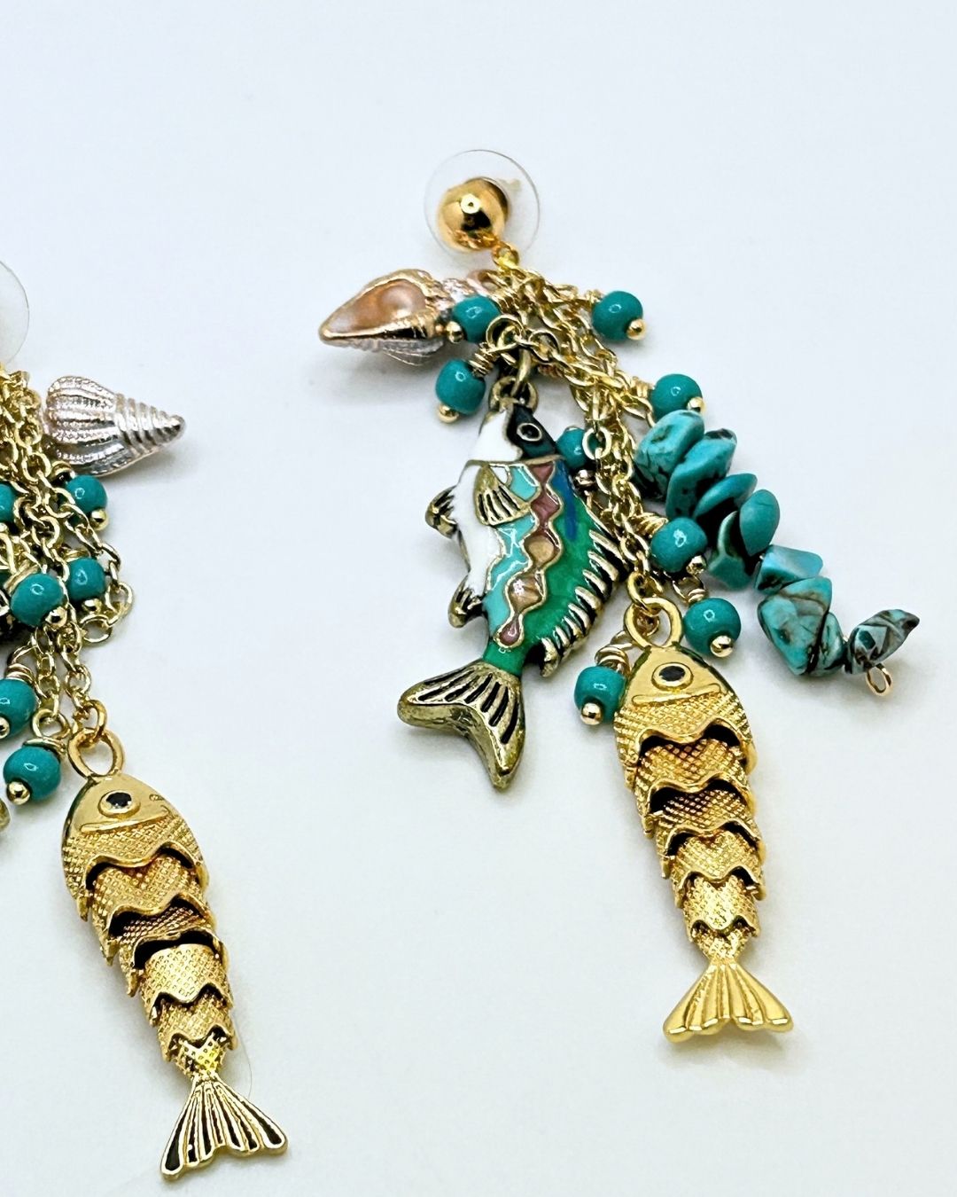 Turquoise Fish Charm Dangle Earrings