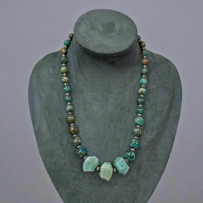 African Turquoise Sterling Silver Amazonite Boho Statement Necklace