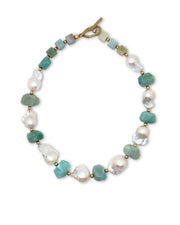 Amazonite Nugget Baroque Pearl Statement Necklace