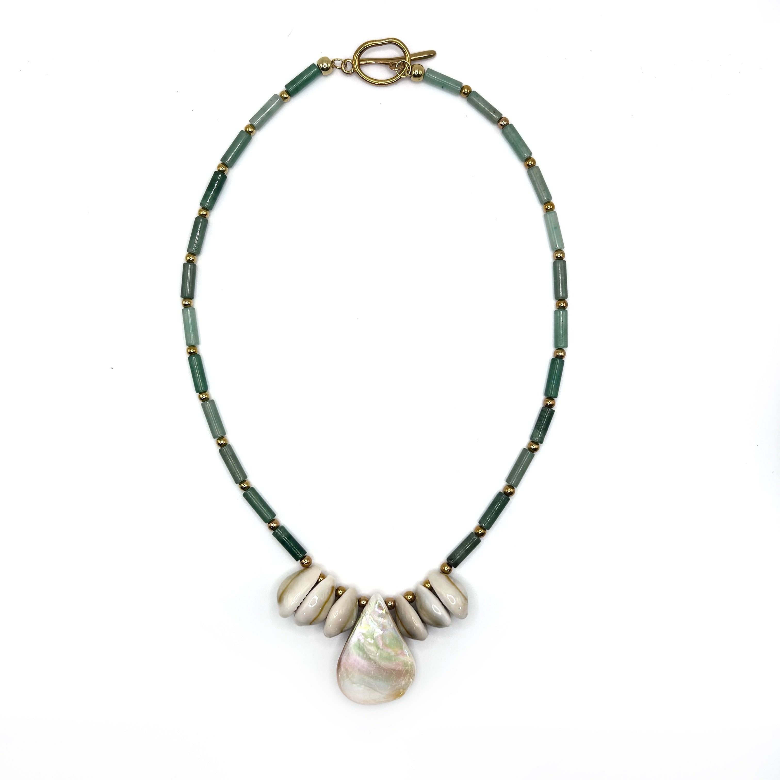 Aventurine and Shell Pendant Necklace