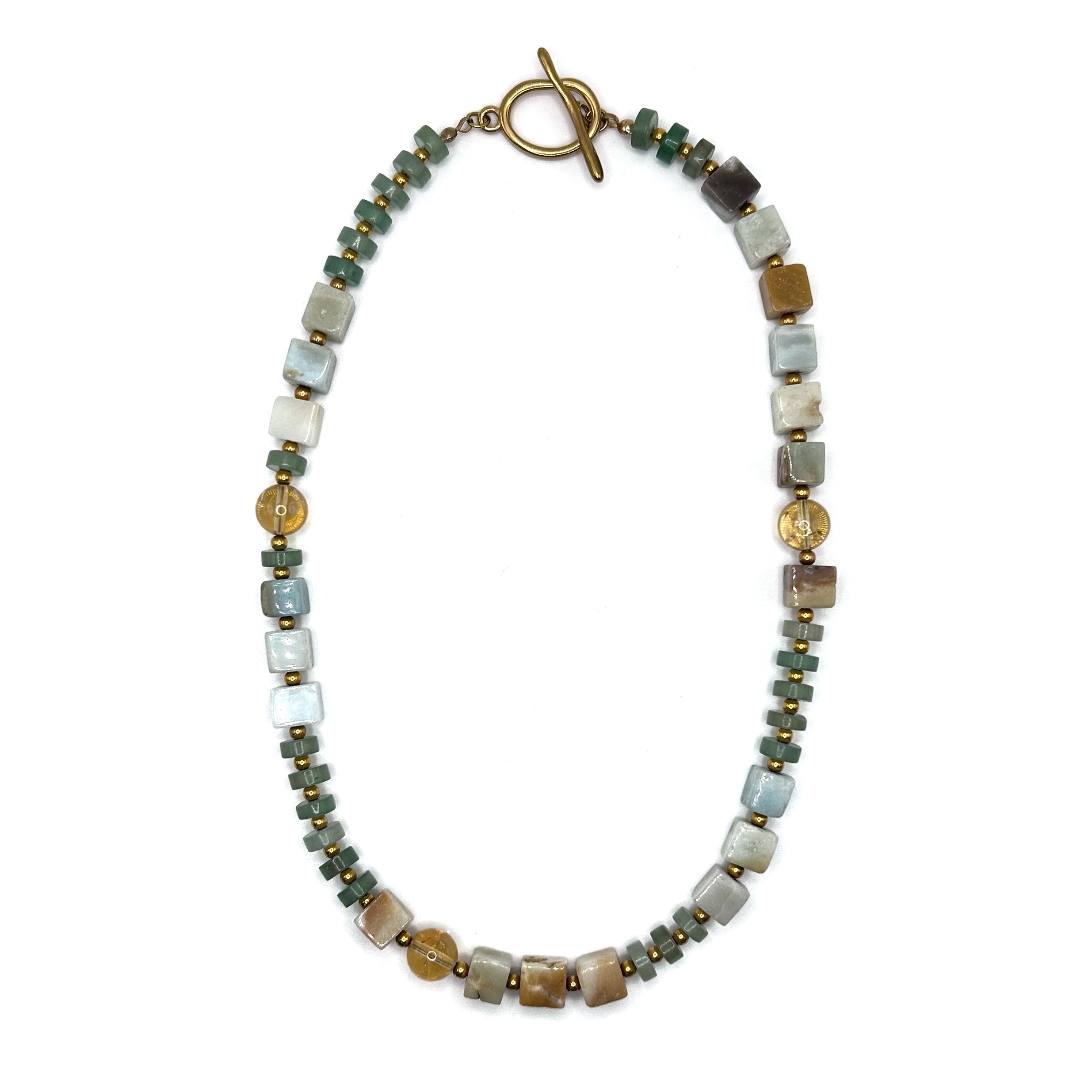 Aventurine Citrine Amazonite Mixed Media Necklace