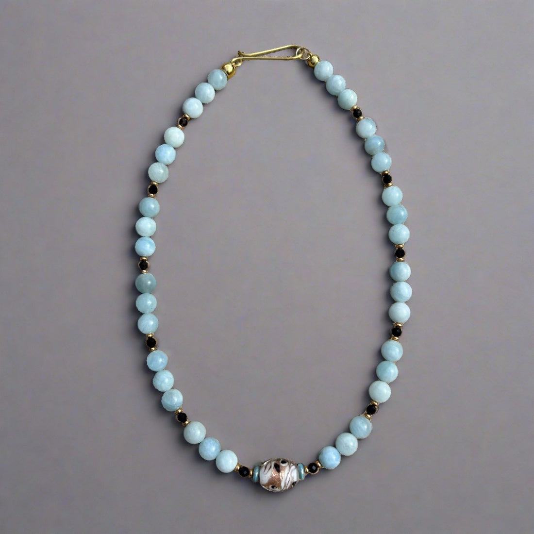 Aquamarine and Black Tourmaline Beaded Necklace