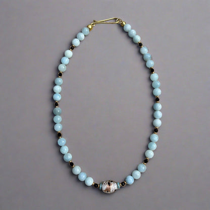 Aquamarine and Black Tourmaline Beaded Necklace