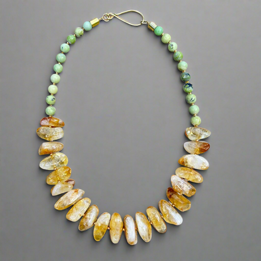 Yellow Citrine Green Chrysoprase Statement Necklace