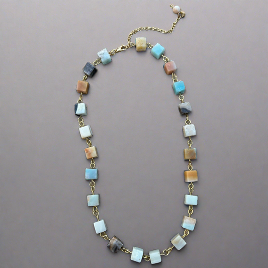 Amazonite Square Bead Necklace