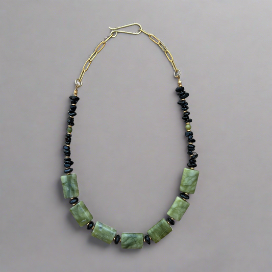 green serpentine black tourmaline necklace