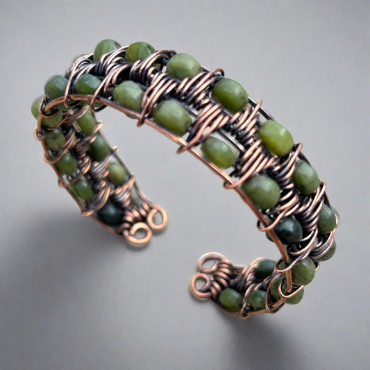 copper and jade cuff bracelet
