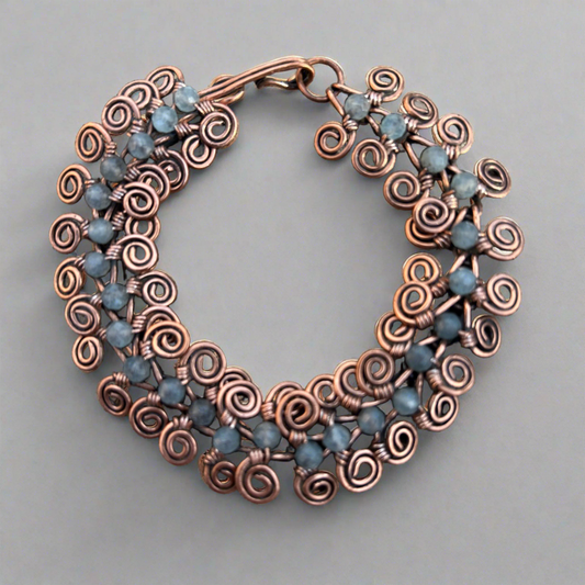 eqyptian coil bracelet with aquamarine