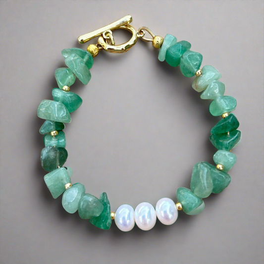 green aventurine pearl toggle bracelet