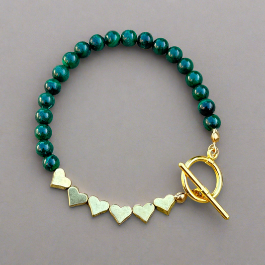 malachite and gold hearts toggle bracelet