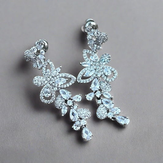 Silver Crystal Butterfly Dangle Earrings