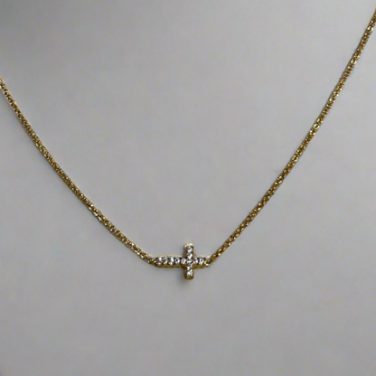 14K Gold Plated Sterling Sideways Cross Necklace