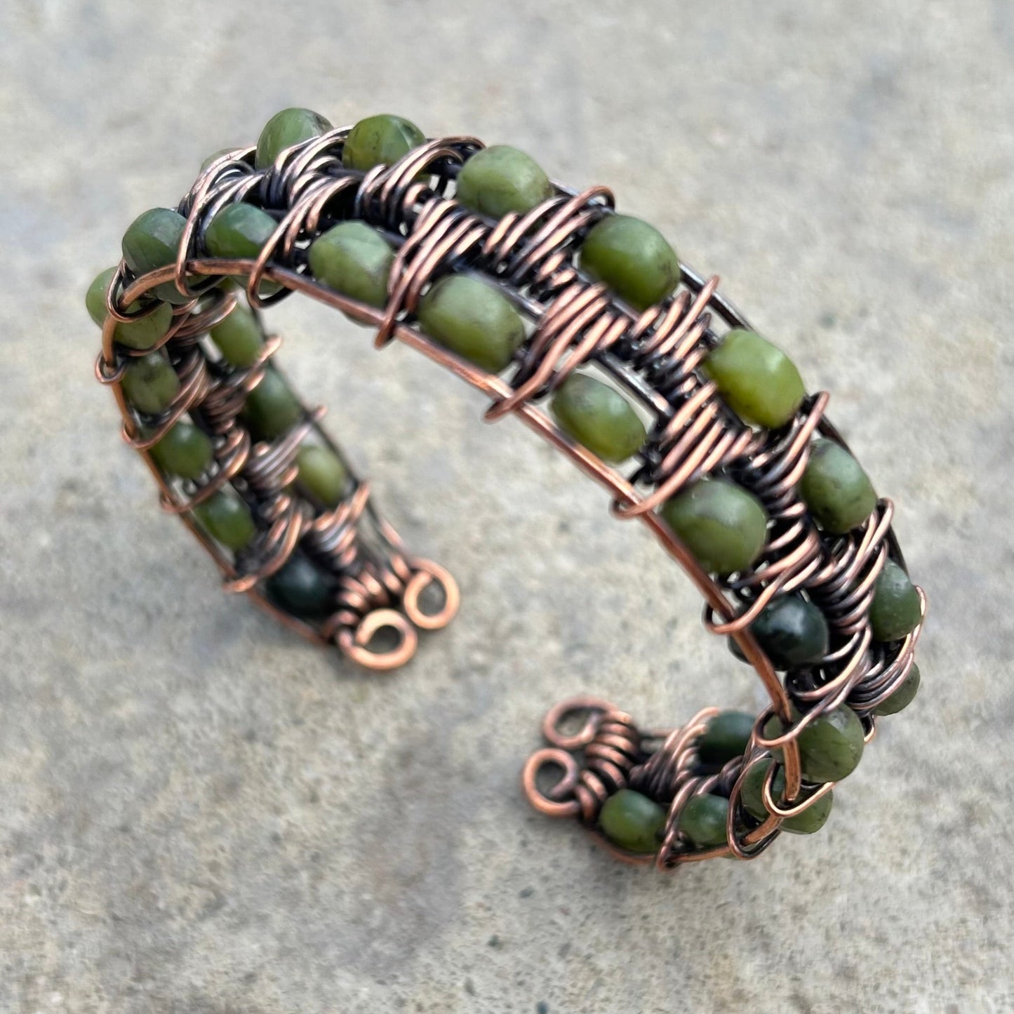 Copper and Jade Cuff Bracelet
