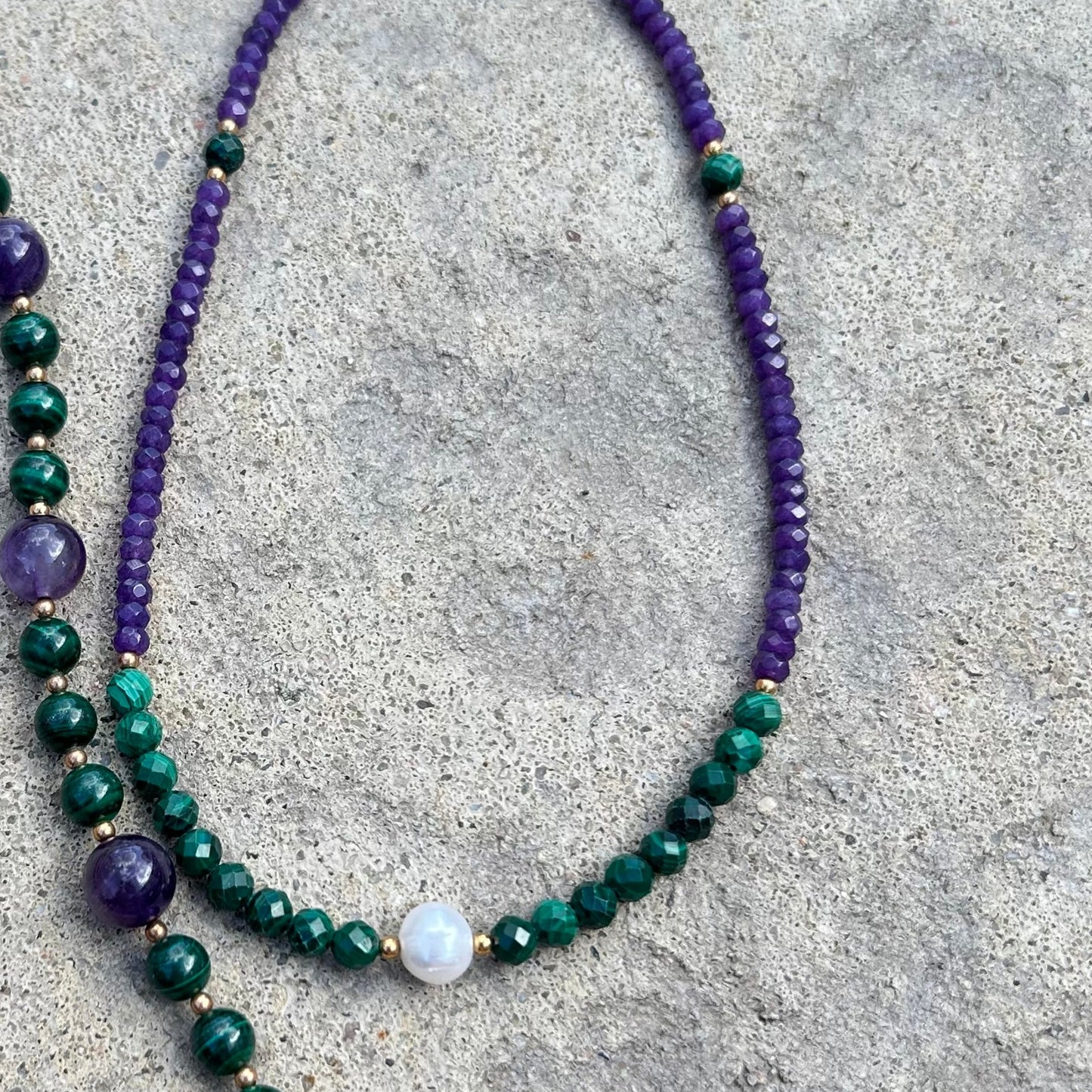 Malachite and Purple Jade Collar Necklace