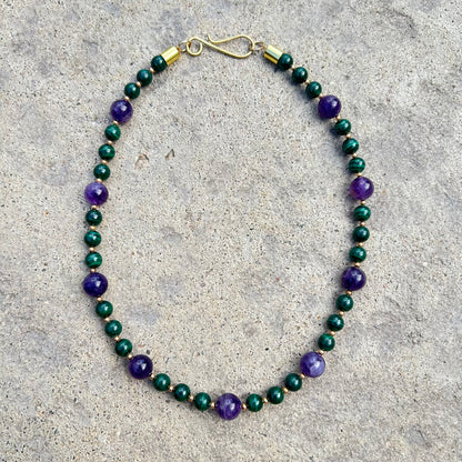 Malachite and Amethyst Collar Necklace