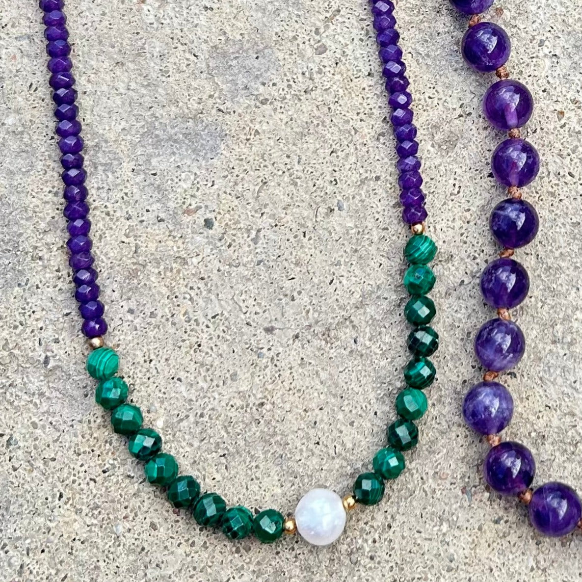 Malachite and Purple Jade Collar Necklace