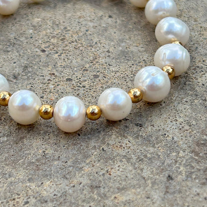 Cultured Pearl Stretch Bracelet with 18K Gold Plated Beads