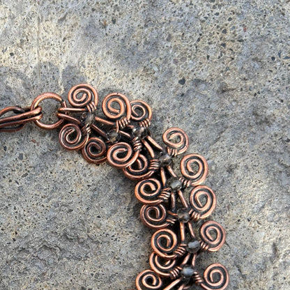 Egyptian Coil Link Bracelet Copper Smokey Quartz