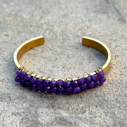 Purple Jade Beaded Cuff Bracelet