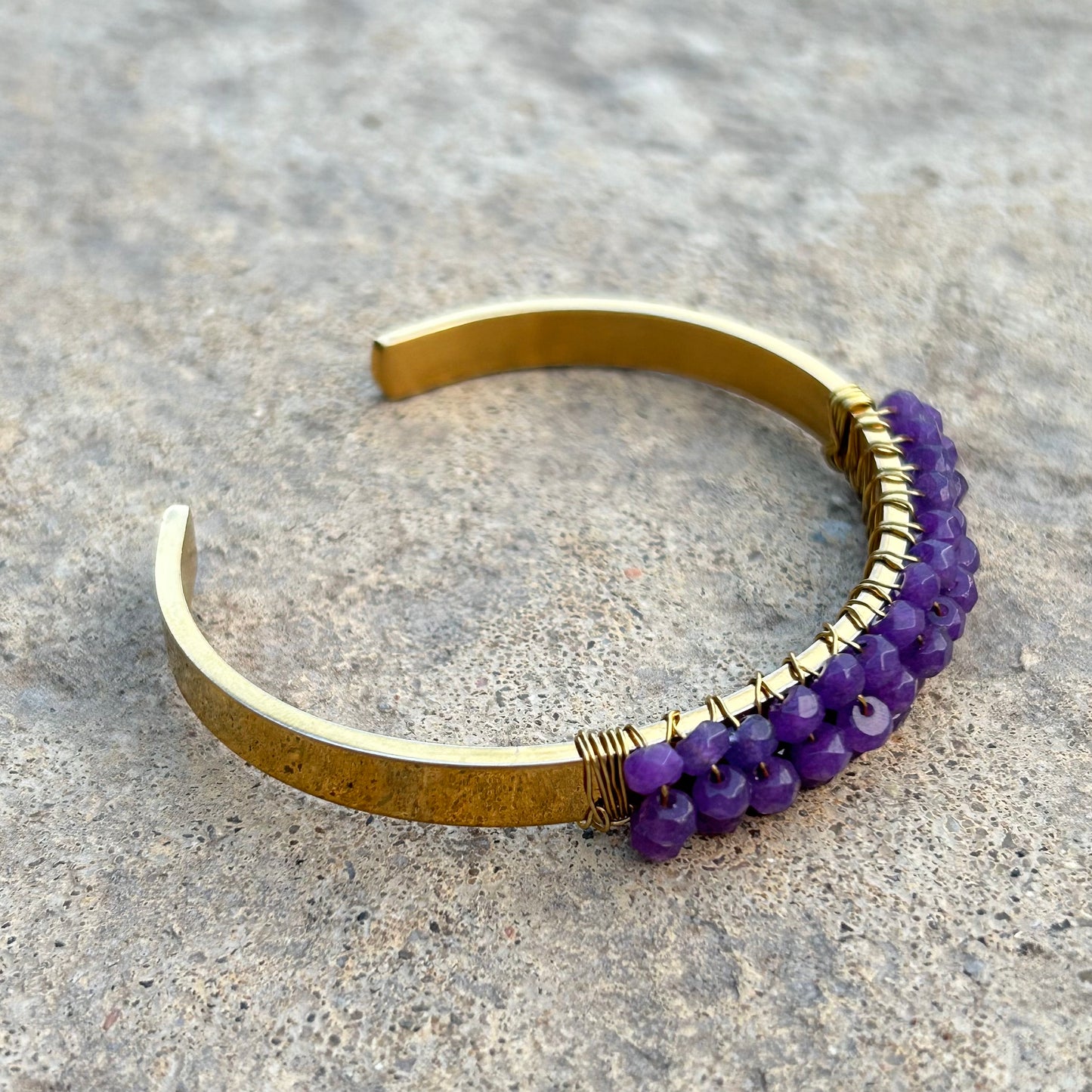 Purple Jade Beaded Cuff Bracelet