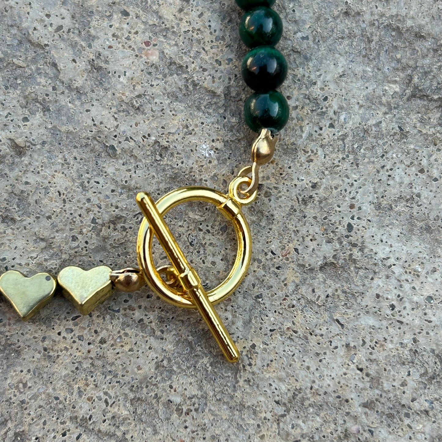 Malachite and Gold Heart Toggle Bracelet