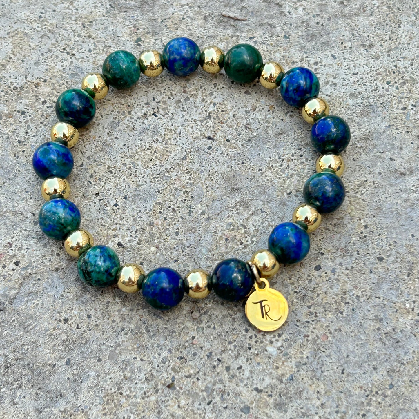 Azurite-Malachite Gold Beaded Bracelet