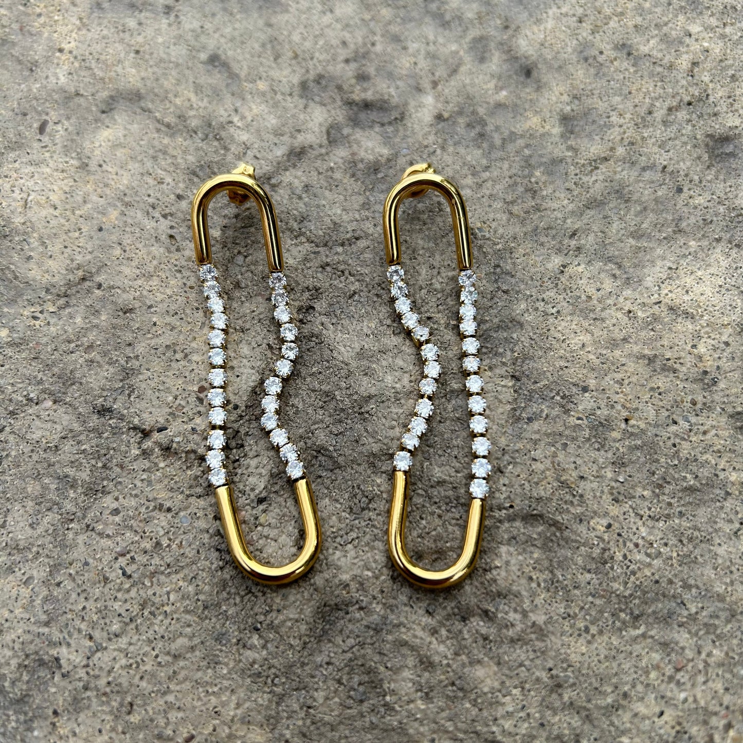 Gold Long Drop Link Earrings