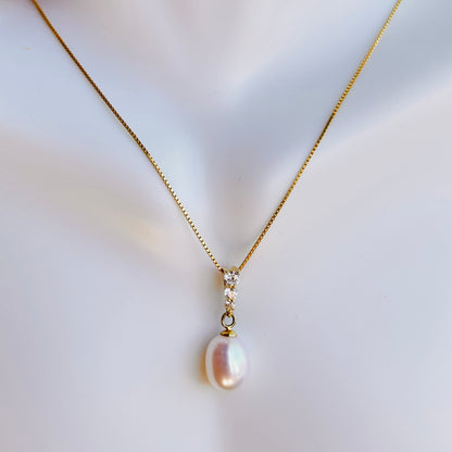 18K Gold Plated Sterling Natural Pearl Pendant Necklace