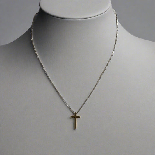 Two Tone Sterling 14K Gold Plated Cross Necklace
