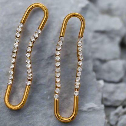 Gold Long Drop Link Earrings