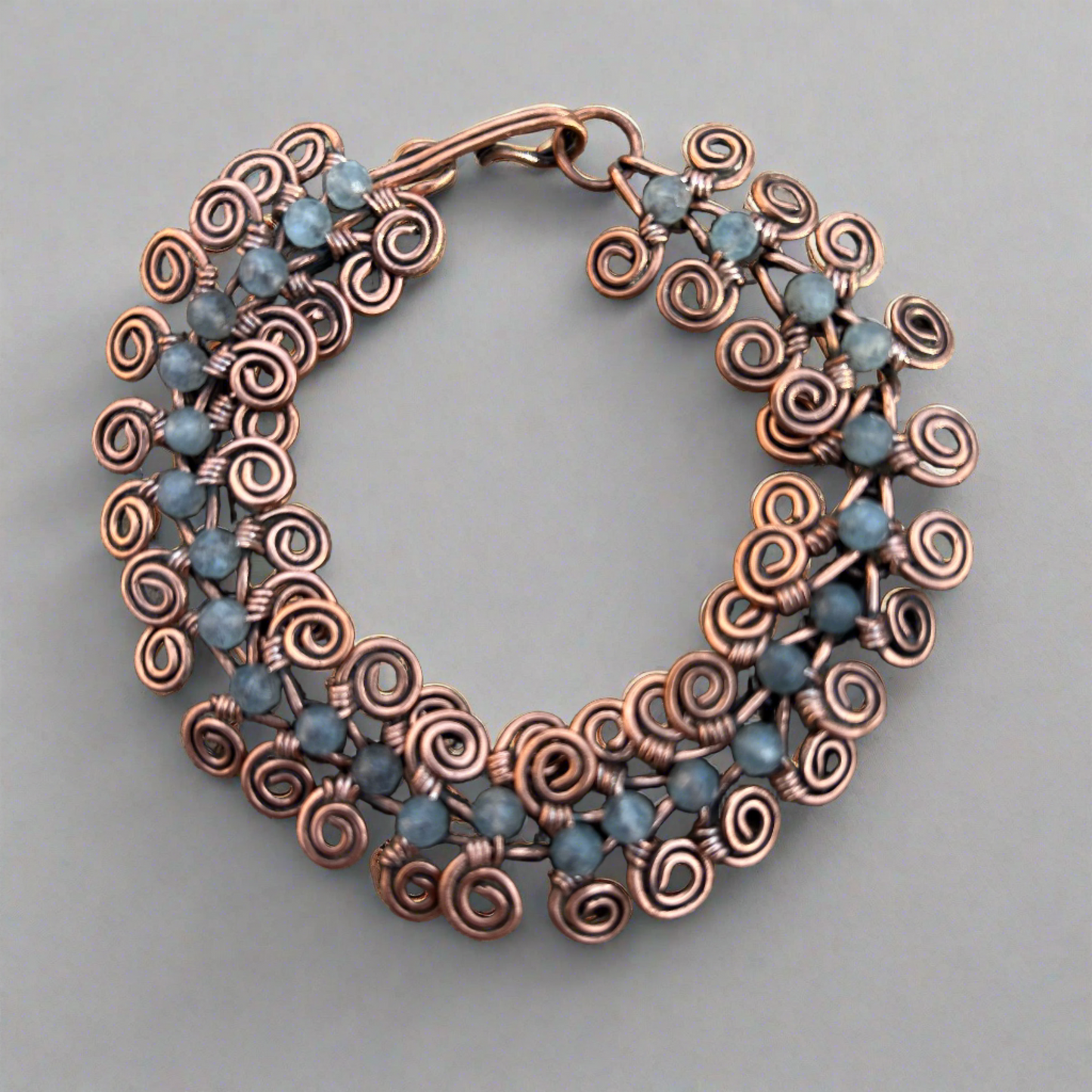 Egyptian Coil Link Bracelet Copper Aquamarine - T. Randall Jewelry