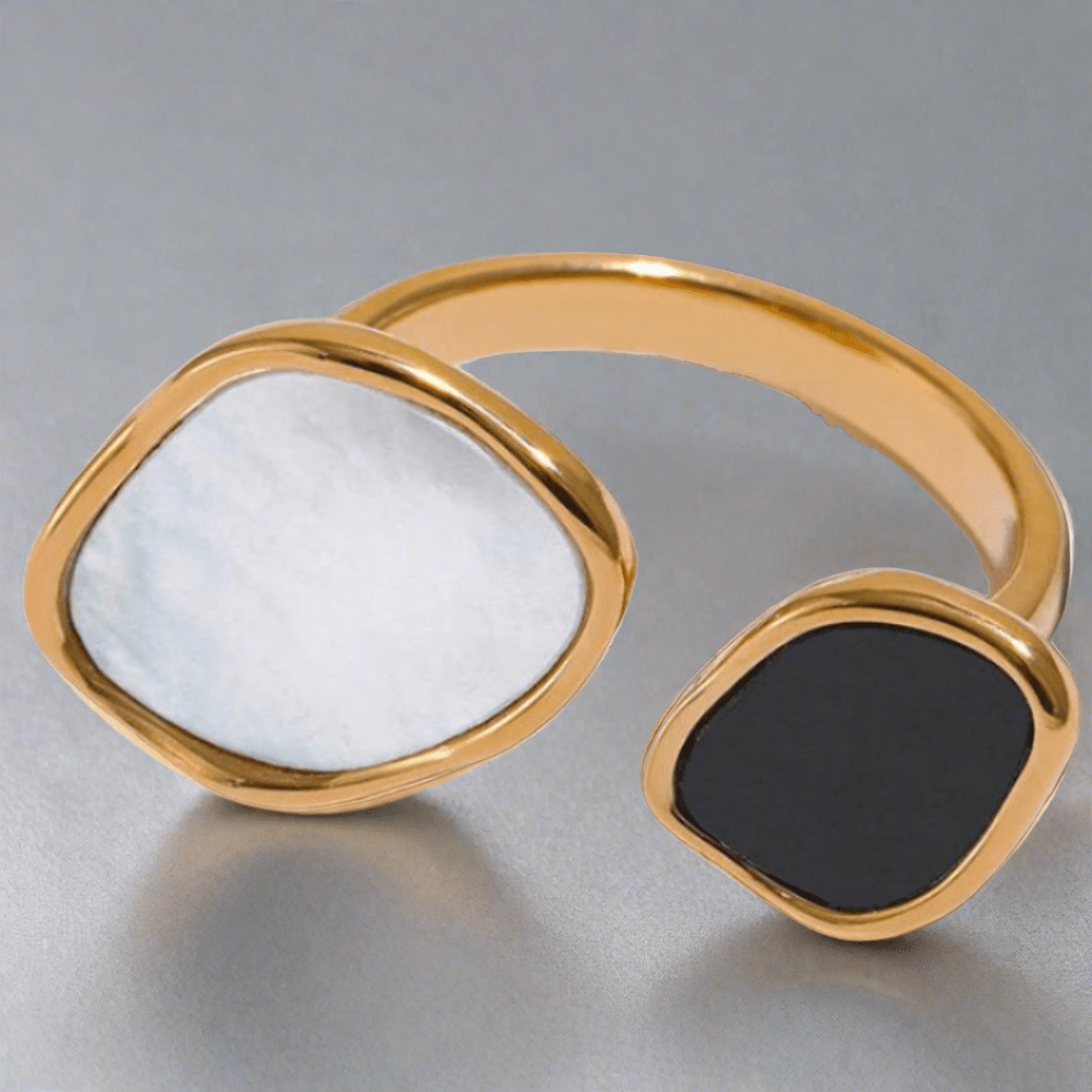 Black and White Mother of Pearl 18K Gold Plated Ring - T. Randall Jewelry