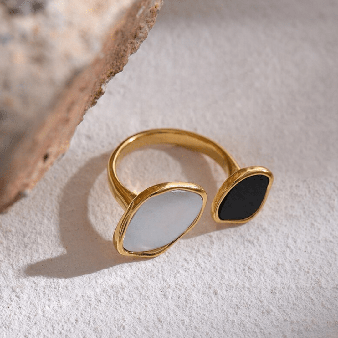 Black and White Mother of Pearl 18K Gold Plated Ring - T. Randall Jewelry