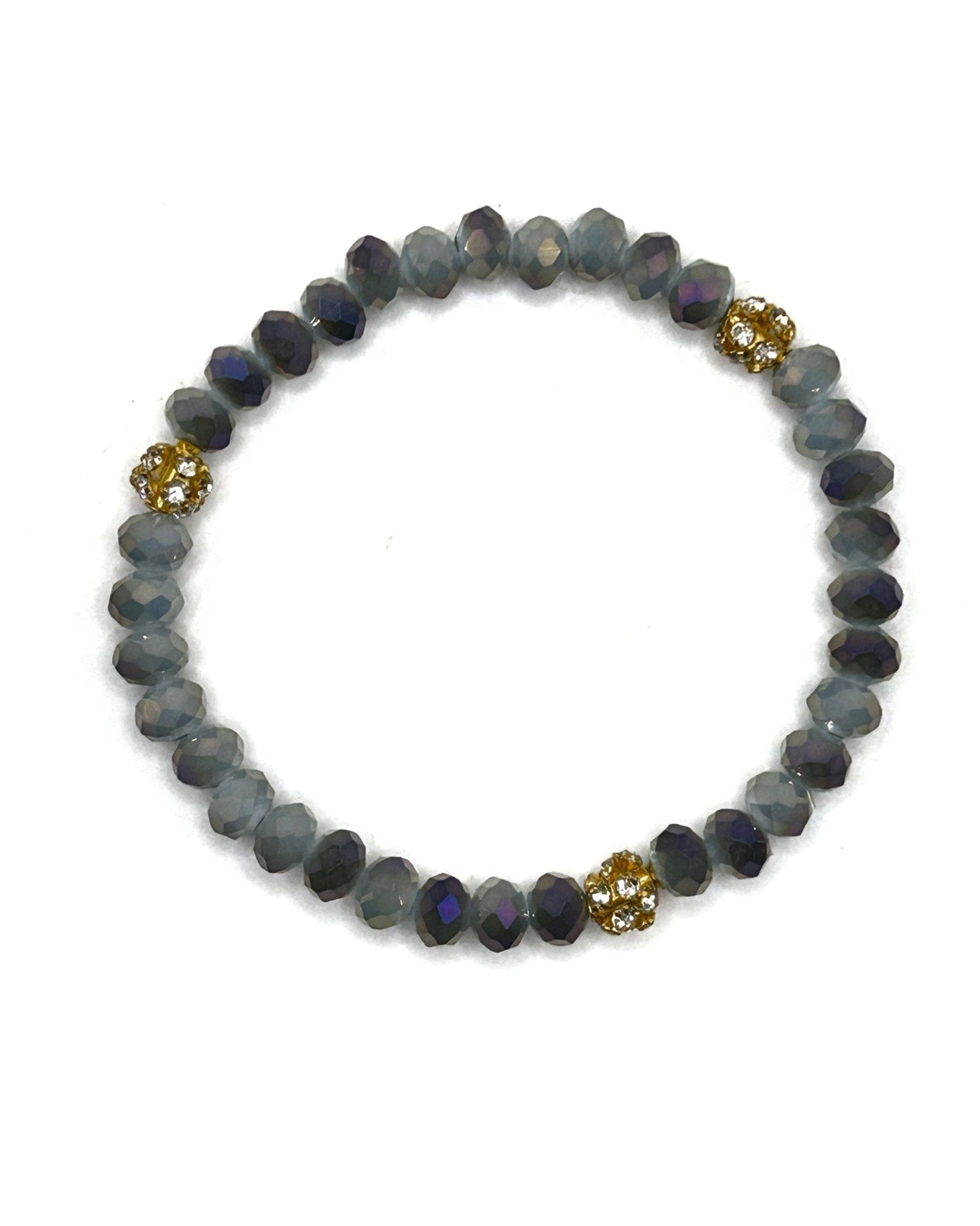 Blue Gold Crystal Beaded Stretch Bracelet - T. Randall Jewelry