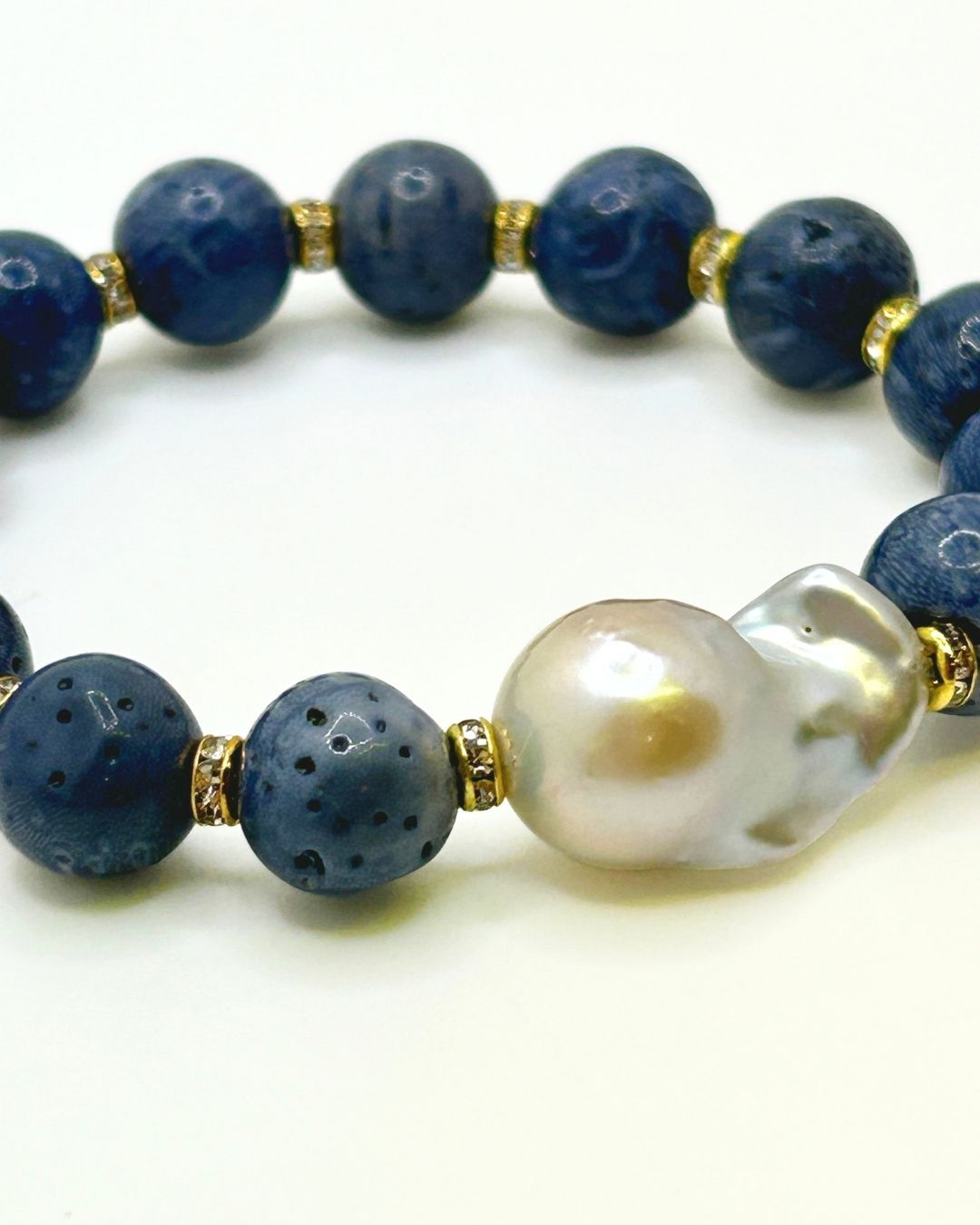 Blue Sponge Coral Baroque Pearl Stretch Bracelet